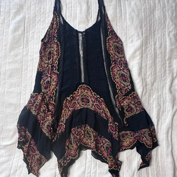 RARE Free People FP ONE Vintage Border Print Tunic Slip Top Shirt size Large - Picture 9 of 11